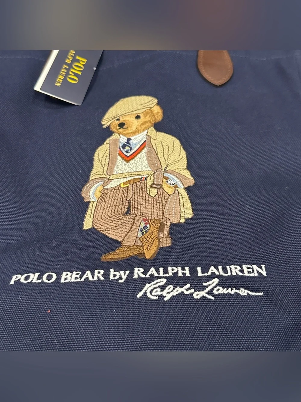 Polo Ralph Lauren White COLLEGIATE BEAR Canvas Embroidered SHOPPER Tote Bag